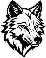A bold and stylized black and white wolf head illustration, perfect for branding, logos, and design projects that need a touch of wildness vector