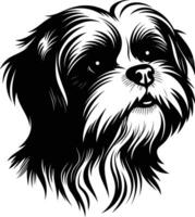 Black and white line art illustration of a shih tzu dog vector