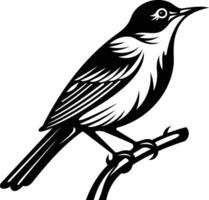 A striking black and white illustration of a bird perched on a branch, perfect for use in design projects, branding, or as a tattoo vector