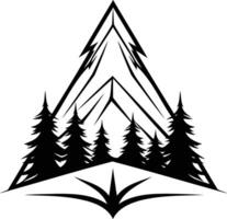 A stylized mountain range with pine trees in a triangular frame vector