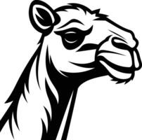 A bold, black and white illustration of a camel's head, perfect for use in designs related to travel, adventure, or desert themes vector