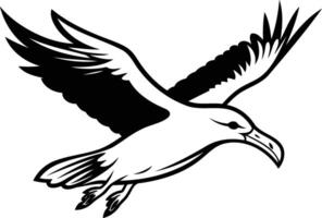 Black and white illustration of a soaring seabird, perfect for tattoo designs, branding, or any project needing a strong and free spirited symbol vector
