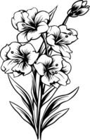 Elegant black and white line drawing of a delicate flower bouquet, perfect for adding a touch of nature to your designs vector