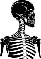 A striking silhouette of a human skeleton, featuring a detailed skull with a profile view vector