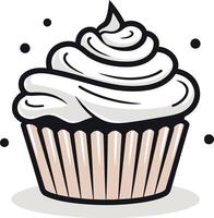 Cartoon Illustration of a Cupcake with White Frosting vector