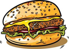 Delicious Cheeseburger with Melted Cheese and Sesame Seed Bun vector
