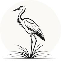 Elegant Black and White Heron Illustration vector