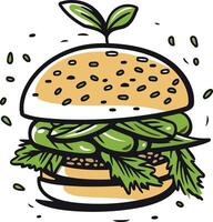 Vegetarian Burger with a Sprout on Top vector