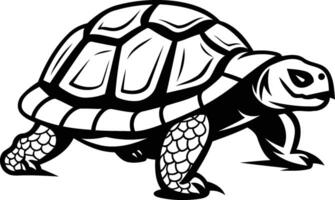 Black and white illustration of a turtle with a detailed shell and a determined expression vector