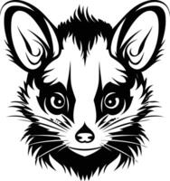 Black and white element illustration of a cute, stylized animal head with large ears and a sweet expression vector