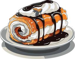 A Delicious Cream Roll with Chocolate Topping vector