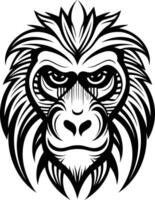 A bold, graphic illustration of a monkey's face in black and white vector