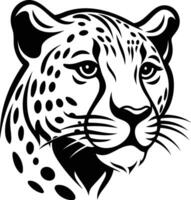 Black and white element illustration of a cheetah's head, featuring a detailed, stylized portrayal of the animal's features vector