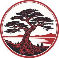Silhouette of a Majestic Tree in a Circular Frame vector