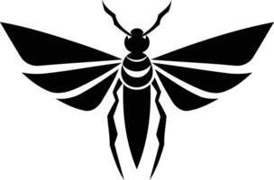 Abstract black and white silhouette of a stylized moth or insect with wings spread wide vector