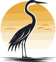 Silhouette of a Heron Against the Sunset vector