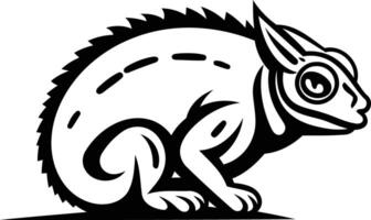 Black and white element illustration of a stylized chameleon in a crouching pose vector