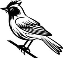 Black and white illustration of a bird perched on a branch vector