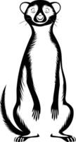 Black and white silhouette of a meerkat standing tall, a perfect graphic for logos, illustrations, and designs vector