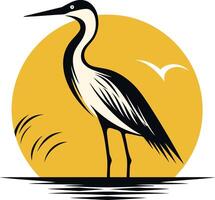 Heron Standing in Water with a Sunset Background vector
