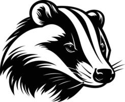 A bold and graphic black and white illustration of a badger's head, perfect for adding a touch of wildness to your designs vector