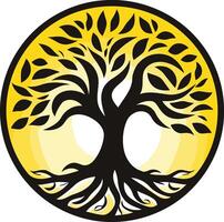 Tree of Life Symbol in Yellow Circle vector