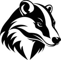 A bold and striking black and white illustration of a badger's head, perfect for use in tattoos, logos, or other graphic designs vector