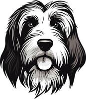Black and White Portrait of a Bearded Collie vector