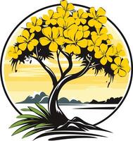 Blooming Tree Against a Sunset Background vector