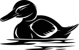 A bold, black and white silhouette of a duck swimming, perfect for branding, logo design, or creating a minimalist aesthetic vector