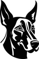 A bold black and white silhouette of a doberman pinscher's head, perfect for creating a strong and powerful logo or design element vector