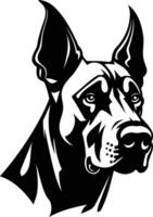 A striking black and white element illustration of a great dane's head, showcasing its distinctive features and powerful presence vector