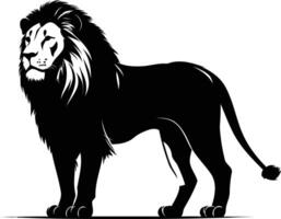 A powerful black and white silhouette of a majestic lion, perfect for logos, branding, or any project requiring a strong and symbolic image vector