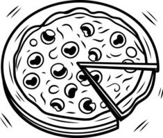 A simple line art illustration of a pizza with one slice removed vector