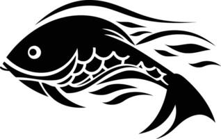 Stylized black and white tattoo design of a fish with flowing lines and scales vector