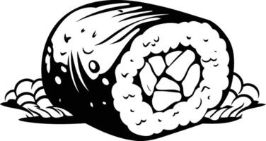 A simple, black and white illustration of a sushi roll, perfect for menus, food blogs, or as a graphic element in any design project vector