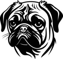 A bold, black and white illustration of a pug's face vector