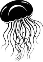 A simple black and white illustration of a jellyfish with long, flowing tentacles vector