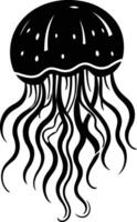 Simple black and white illustration of a jellyfish with a detailed and intricate design vector