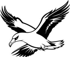 A powerful black and white illustration of a seabird in flight, perfect for tattoo designs, branding, or any project requiring a bold and dynamic image vector