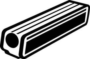 Simple black and white illustration of a rectangular object with a rounded end and lines vector