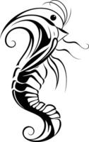 Stylized shrimp illustration in black and white, perfect for tattoos, logos, or designs vector
