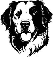 Black and white silhouette of a friendly dog with a happy expression vector
