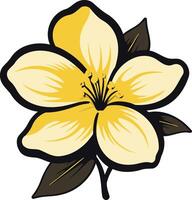 Yellow Flower with Black Outline and Leaves vector