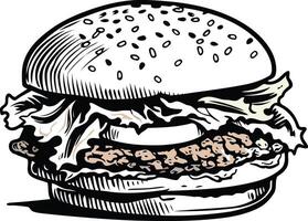 Burger with Sesame Seeds, Lettuce, and Patty vector