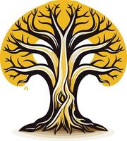 Stylized Illustration of a Bare Tree with Yellow Background vector