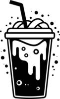 A simple black and white illustration of a fizzy drink in a cup with a straw vector