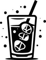 A simple, black and white illustration of a refreshing iced drink with a straw, perfect for logos, branding, and menu designs vector