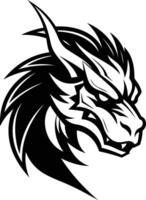 Black and white illustration of a fierce dragon head, perfect for logos, branding, and gaming designs vector