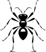 A striking black and white illustration of an ant, rendered in a stylized, almost abstract form vector